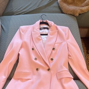 Zara Women's Blazer in Soft Pink with Gold Buttons
